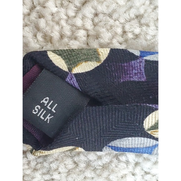 Tom James Silk Neck Tie Geometric Design Purple Blue Green 59.5" - Picture 5 of 6
